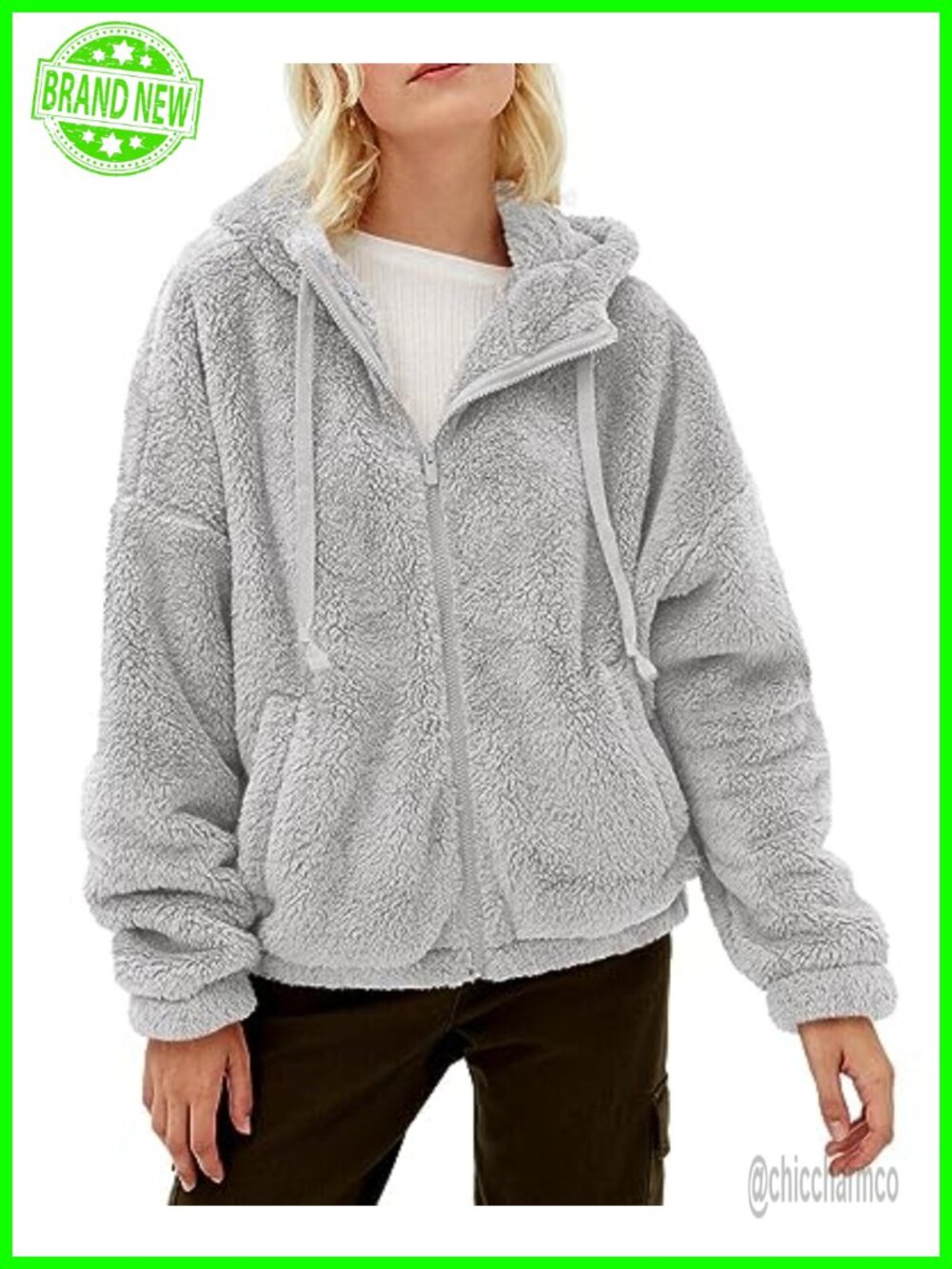 Fuzzy Sherpa Fleece Jacket Zip Up Oversized Winter Warm Hoodie